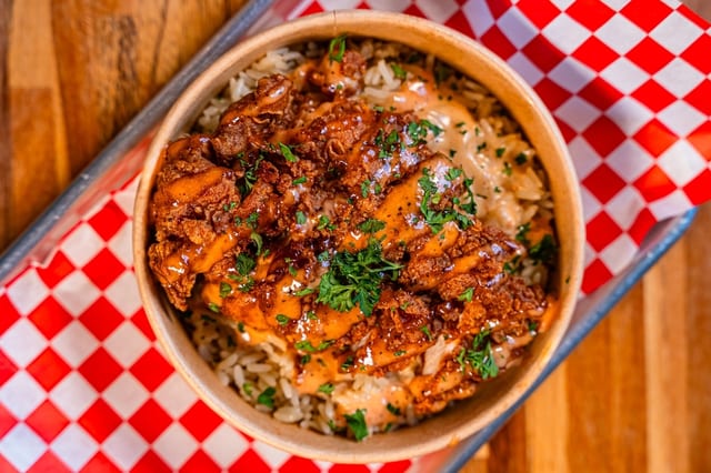 Fried CHICKEN Herb-Rice Bowl.